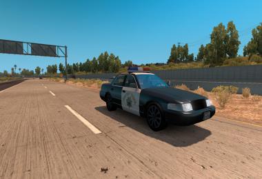 Separate California and Nevada Highway Patrol cars