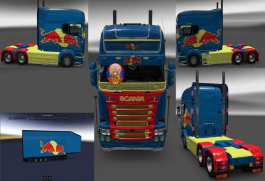 Scania RS (RJL) & Trailer Doubledeck Red Bull Combo Skin Packs