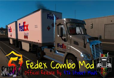 Fedex Official 28 Pup Trailer with Freightliner Day Cab Truck 1.35x