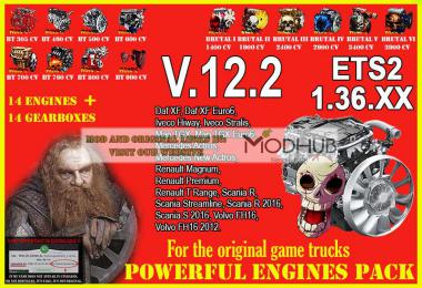 Pack Powerful engines + gearboxes v12.2 for ETS2 1.36.x