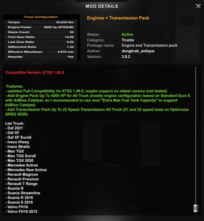 Engine + Transmission Pack (Engine 5000HP + Gearbox 22 Shifter) - 1.48.5