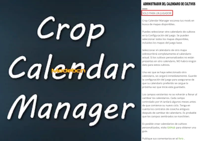 Crop Calendar Manager VERSIÓN EN ESPAÑOL V1.0.0.0