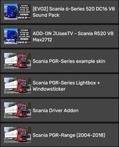 [Add-On] Max2712 Scania R520 V8 Sound To Scania PGR by JUseeTV v1.1